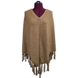 Banana Republic Factory Tan Pullover Sweater Poncho Shawl with Tassels
